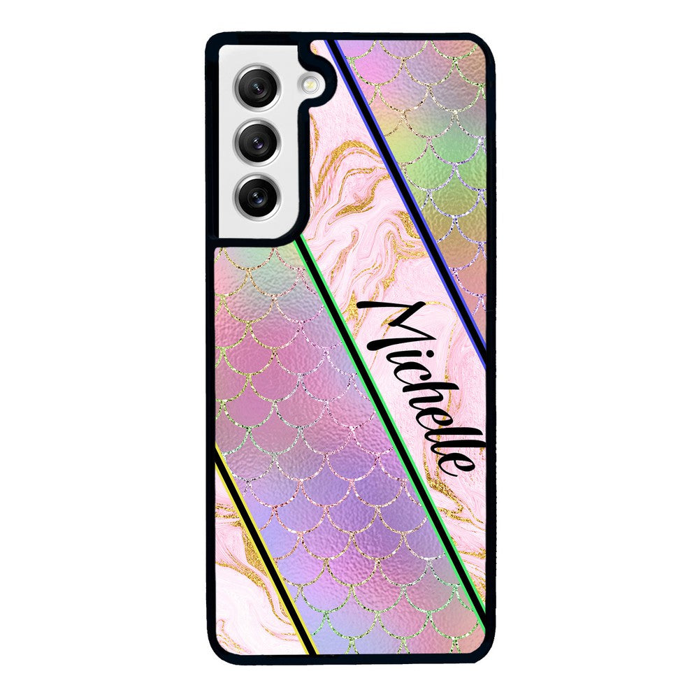 Unicorn Mermaid Scale Pink Marble Personalized Samsung Phone Case