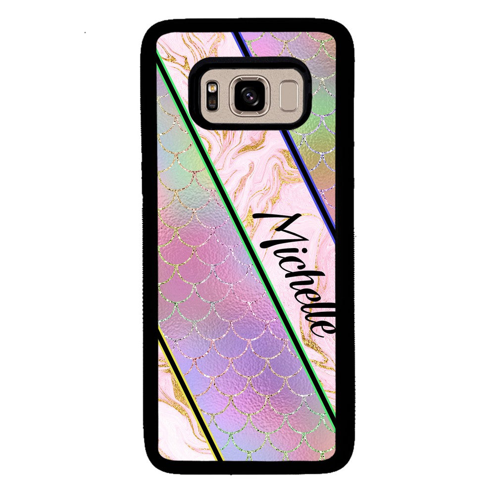 Unicorn Mermaid Scale Pink Marble Personalized Samsung Phone Case