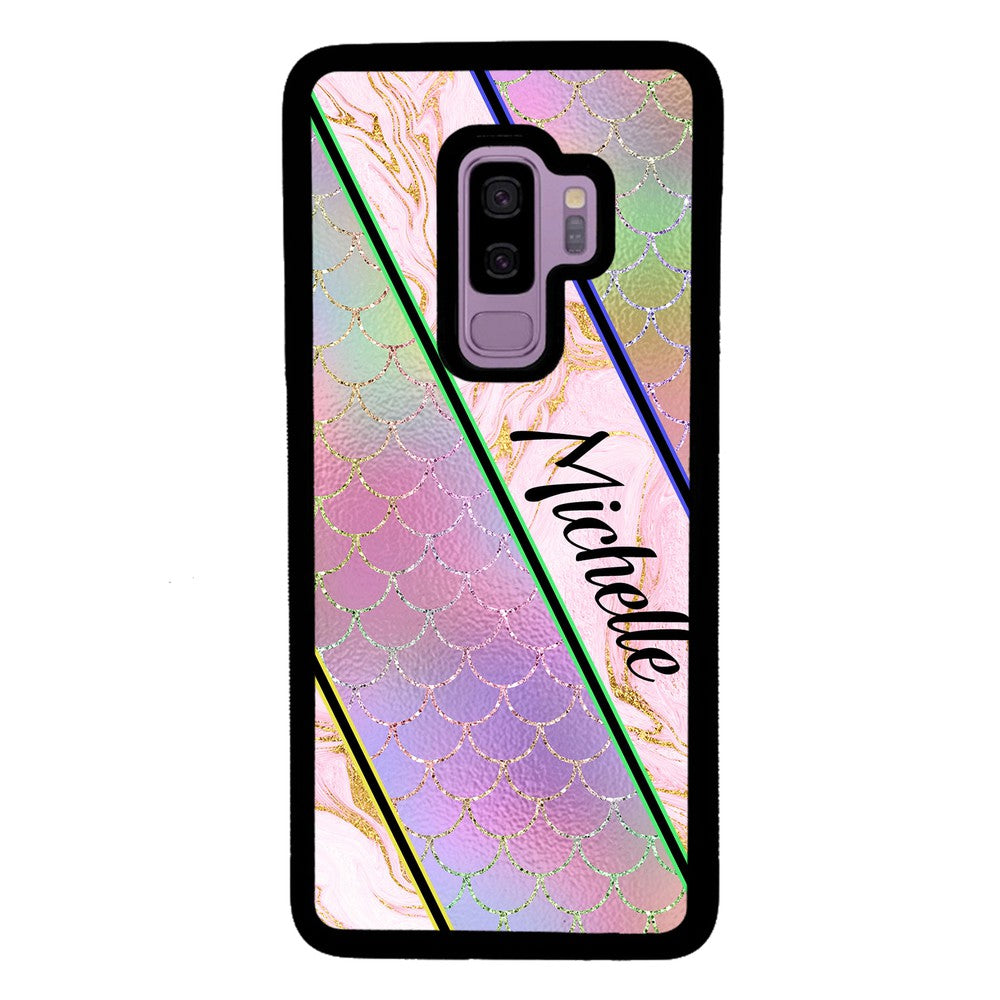Unicorn Mermaid Scale Pink Marble Personalized Samsung Phone Case