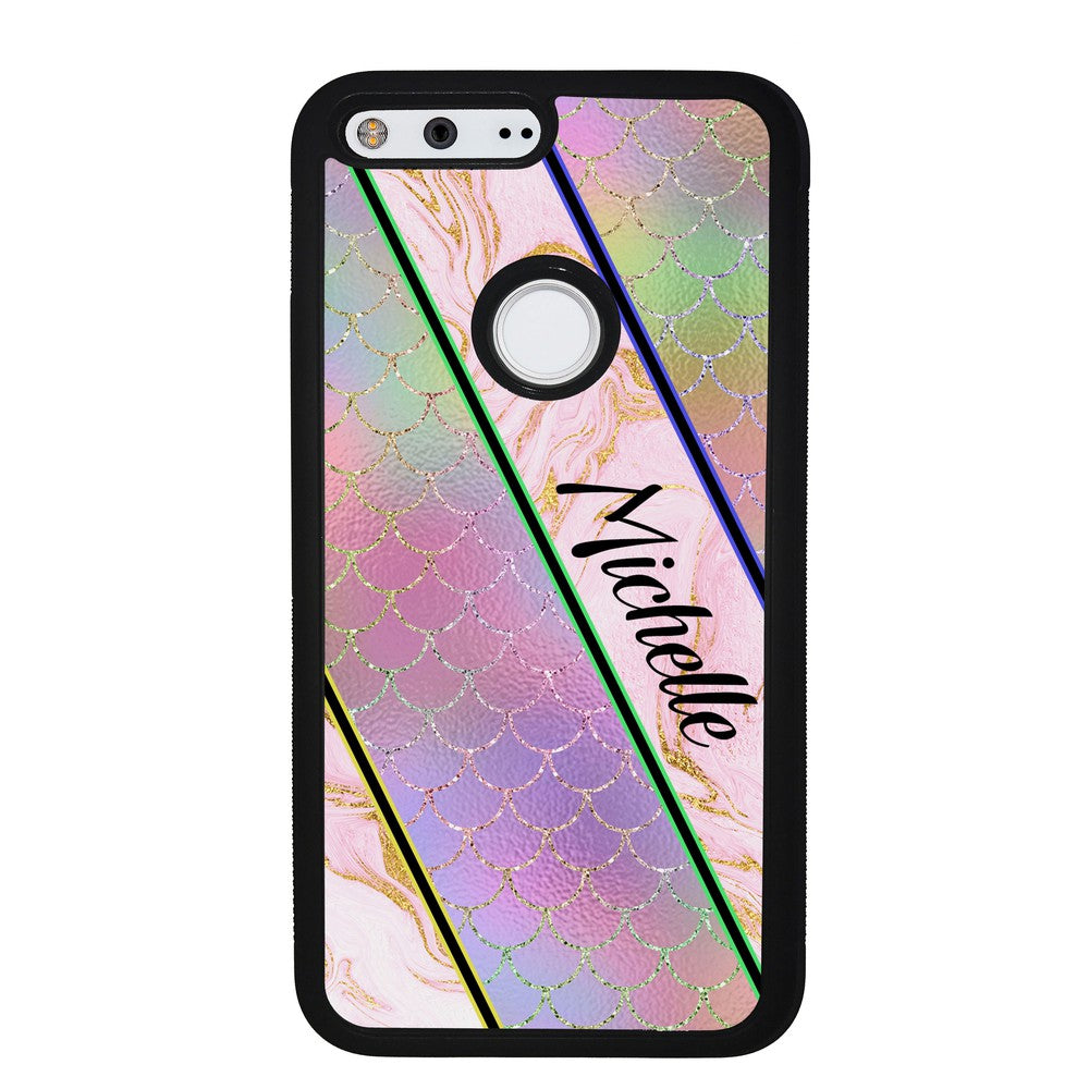 Unicorn Mermaid Scale Pink Marble Personalized Google Phone Case