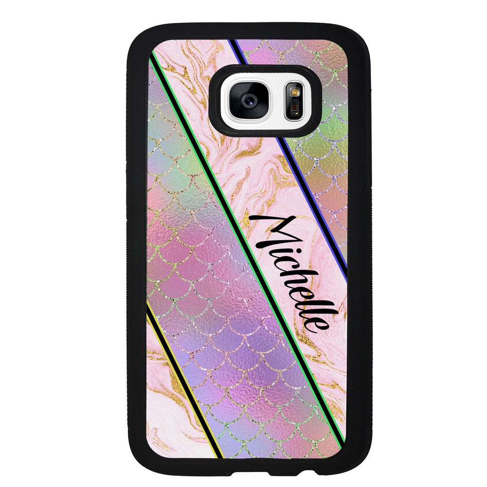 Unicorn Mermaid Scale Pink Marble Personalized Samsung Phone Case