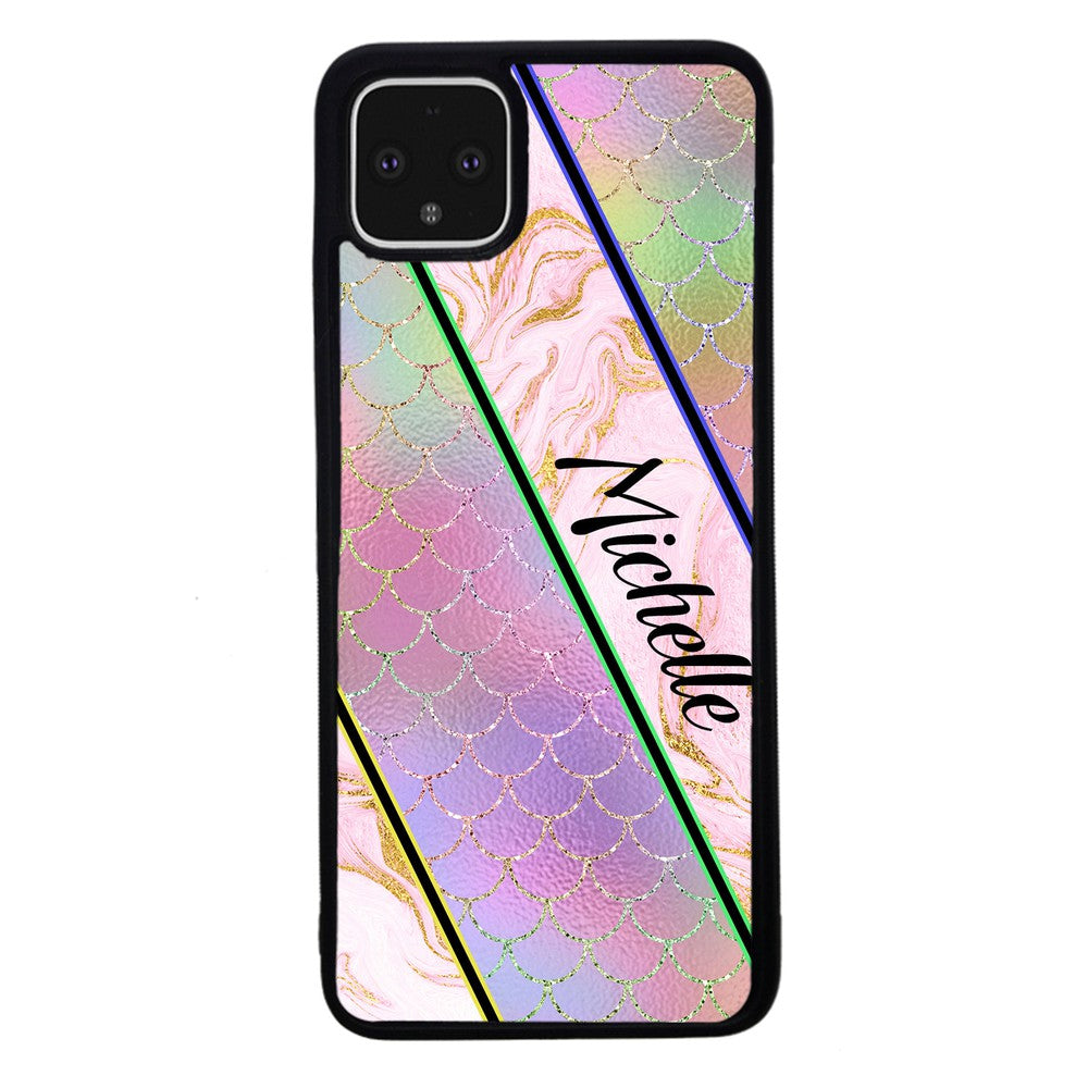 Unicorn Mermaid Scale Pink Marble Personalized Google Phone Case