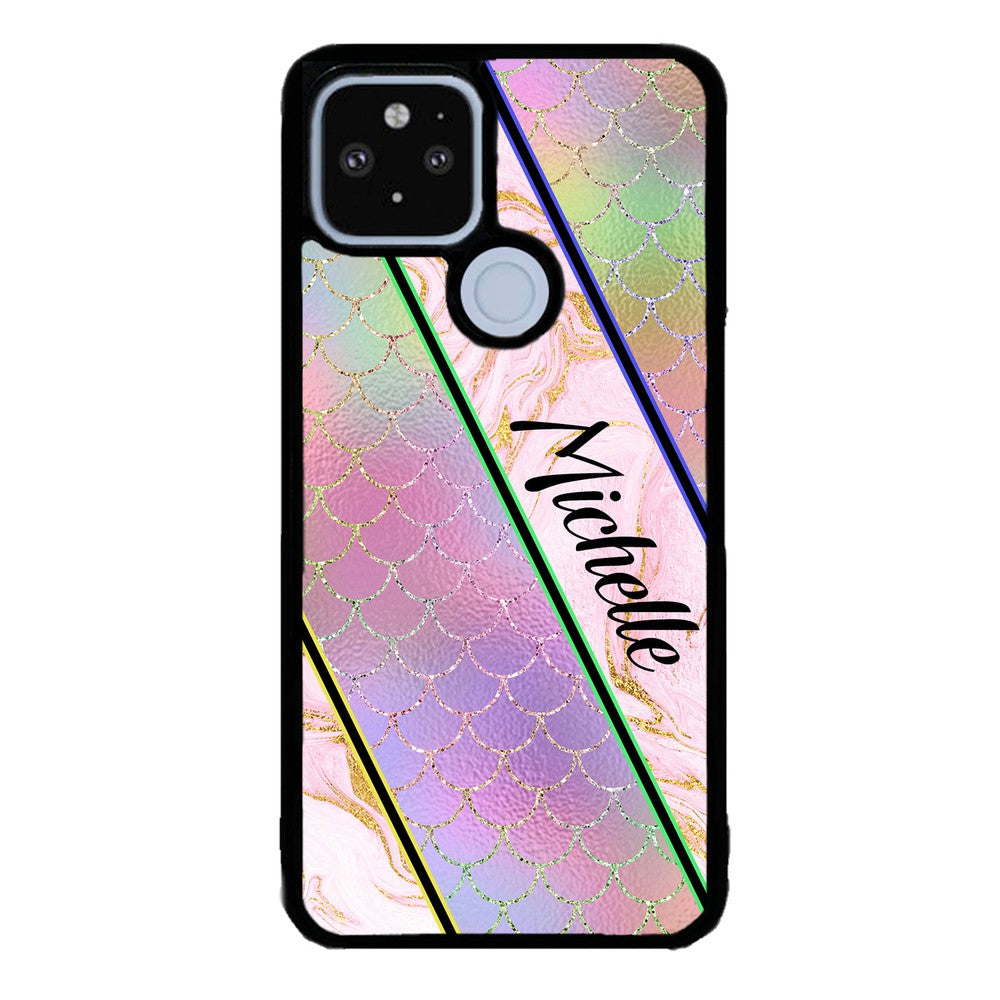 Unicorn Mermaid Scale Pink Marble Personalized Google Phone Case