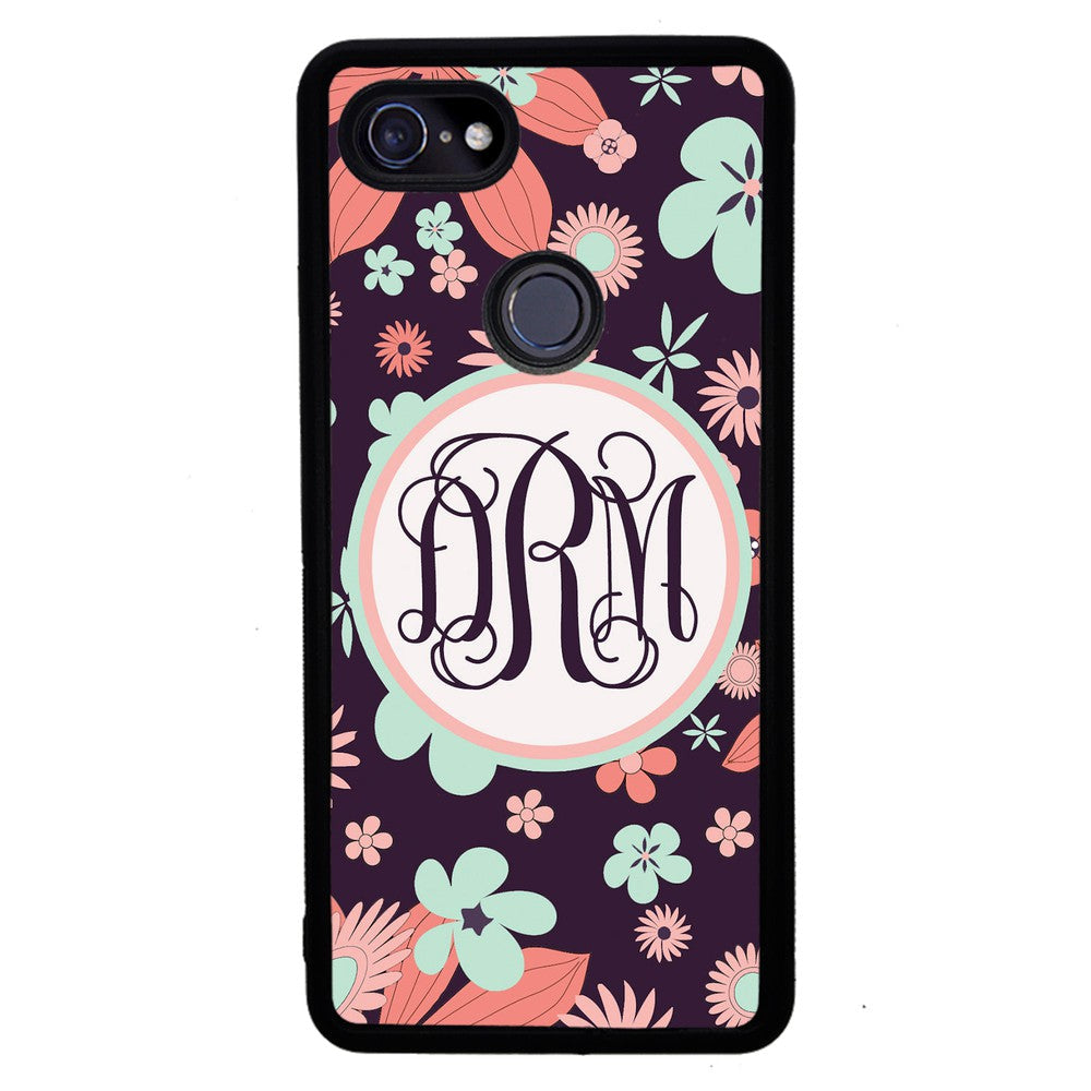 Vintage Flowers Purple Script Monogram Google Phone Case