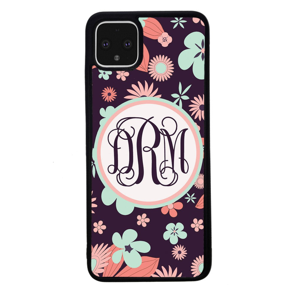 Vintage Flowers Purple Script Monogram Google Phone Case