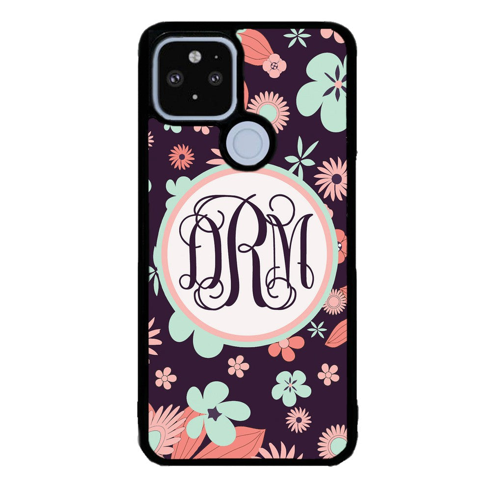 Vintage Flowers Purple Script Monogram Google Phone Case