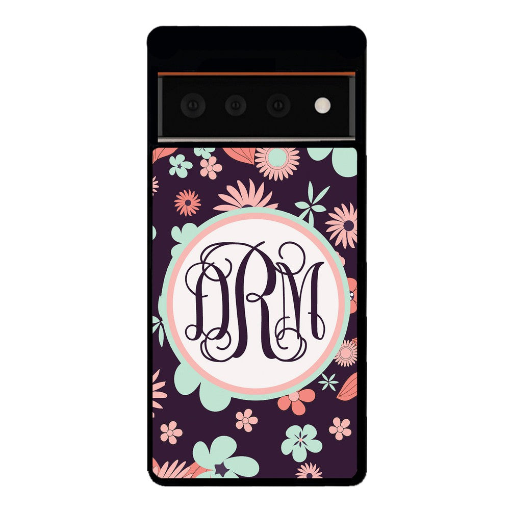 Vintage Flowers Purple Script Monogram Google Phone Case