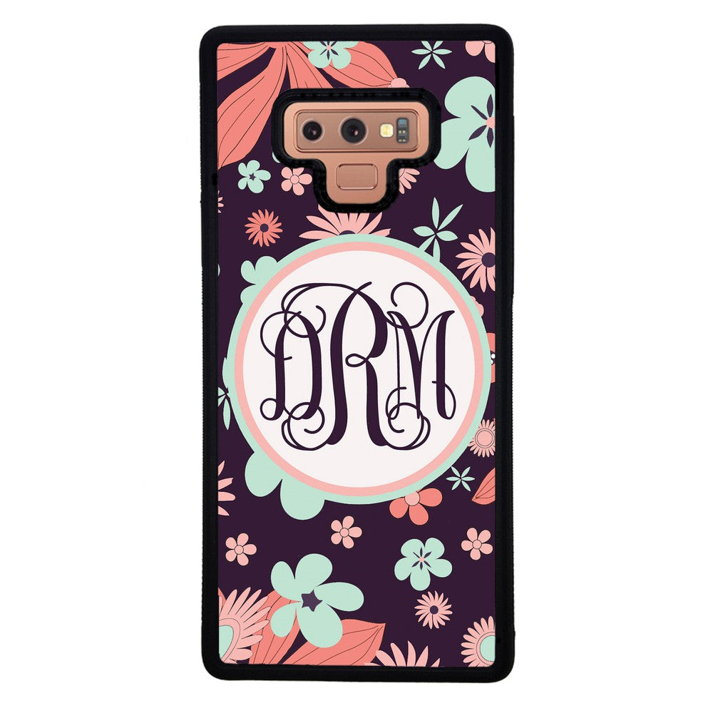 Vintage Flowers Purple Script Monogram Samsung Phone Case