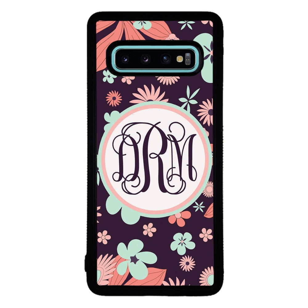 Vintage Flowers Purple Script Monogram Samsung Phone Case