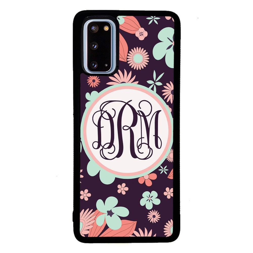 Vintage Flowers Purple Script Monogram Samsung Phone Case