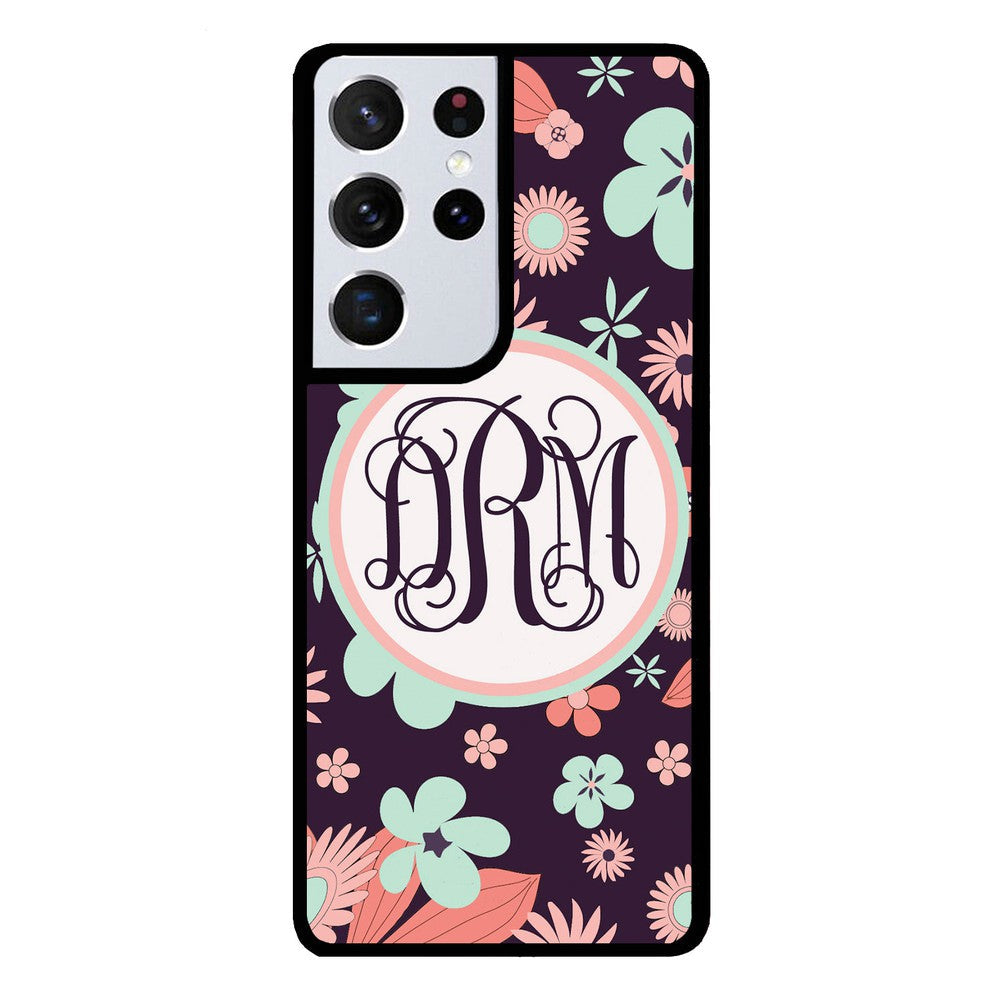 Vintage Flowers Purple Script Monogram Samsung Phone Case