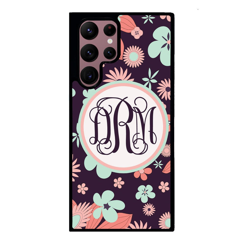 Vintage Flowers Purple Script Monogram Samsung Phone Case