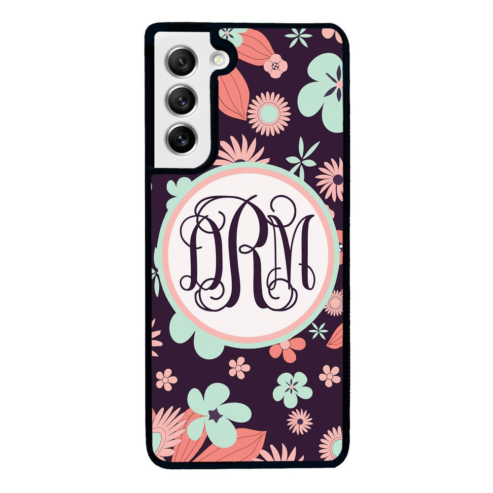 Vintage Flowers Purple Script Monogram Samsung Phone Case