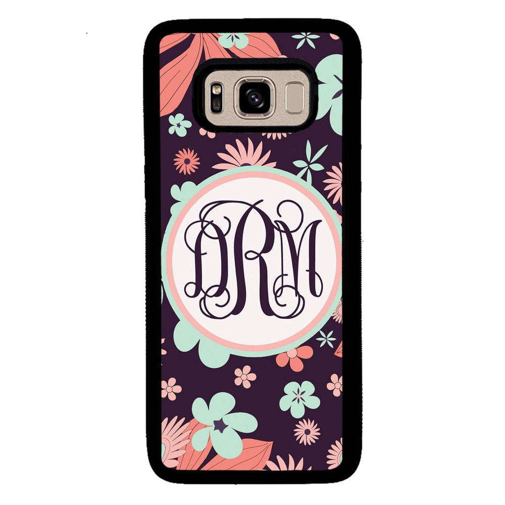 Vintage Flowers Purple Script Monogram Samsung Phone Case