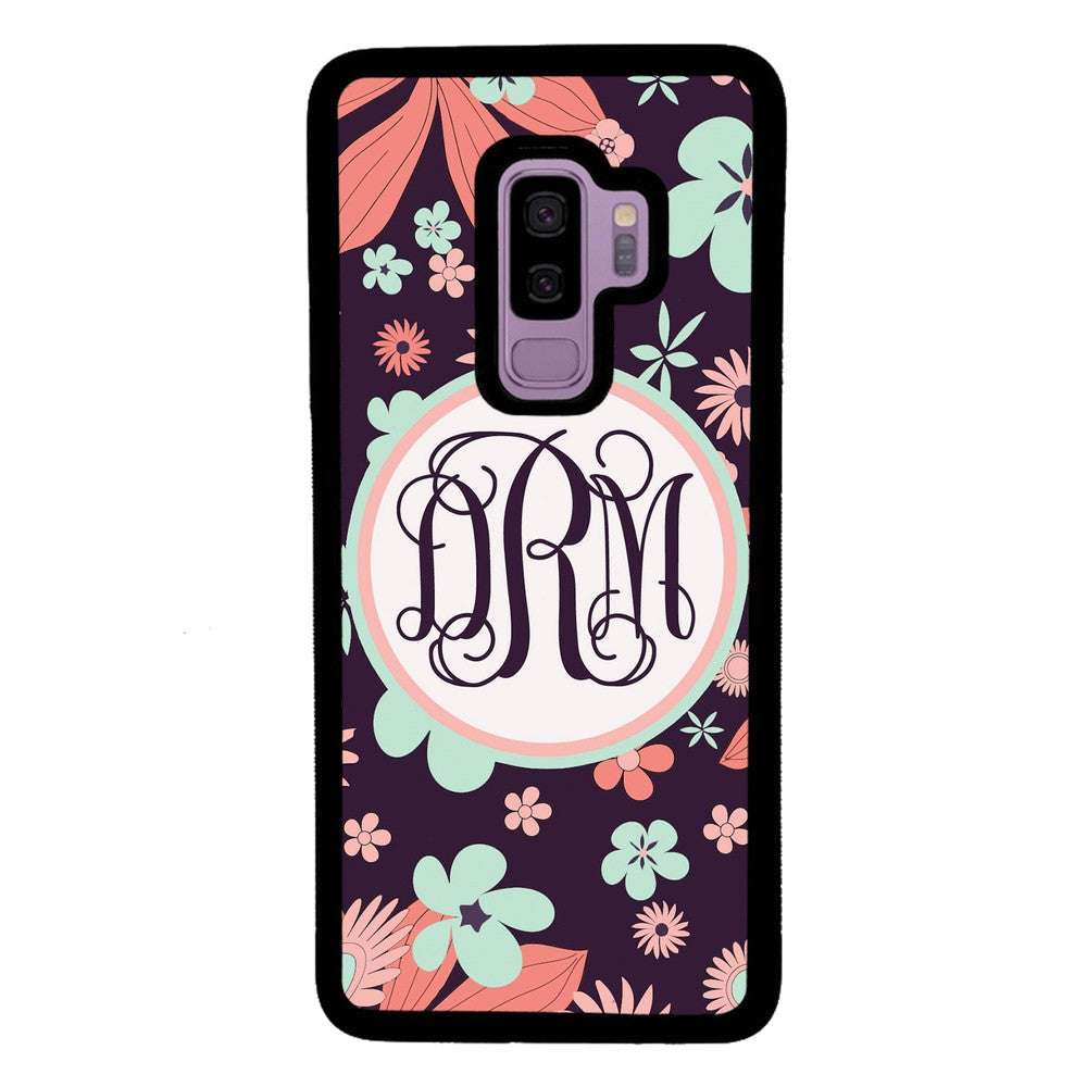 Vintage Flowers Purple Script Monogram Samsung Phone Case