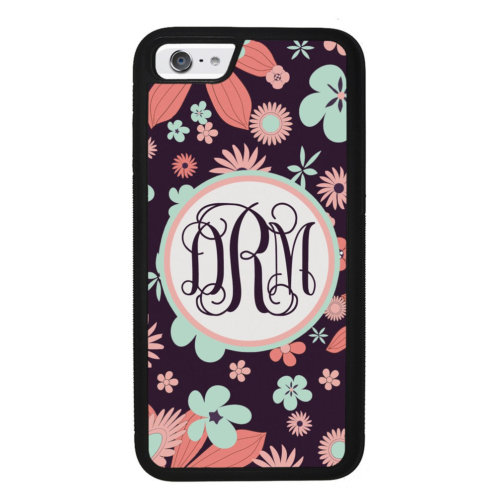 Vintage Flowers Purple Script Monogram Apple iPhone Case