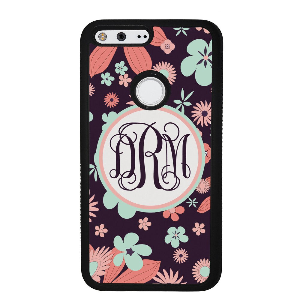 Vintage Flowers Purple Script Monogram Google Phone Case