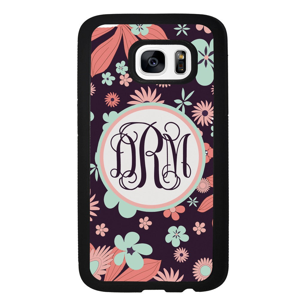 Vintage Flowers Purple Script Monogram Samsung Phone Case