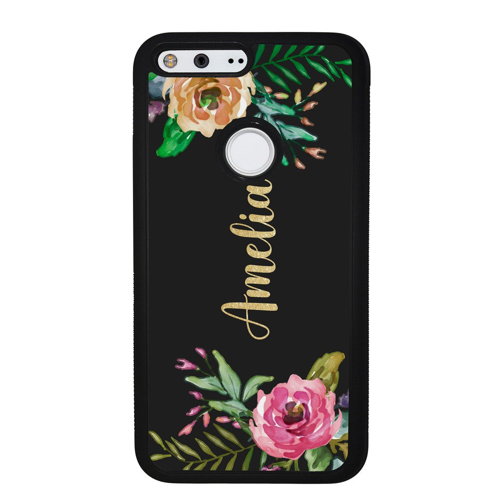 Vintage Flowers Golden Personalization Google Phone Case