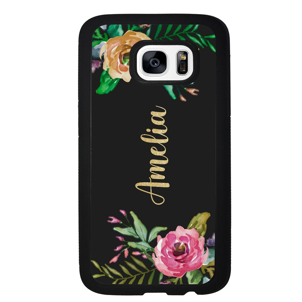 Vintage Flowers Golden Personalization Samsung Phone Case