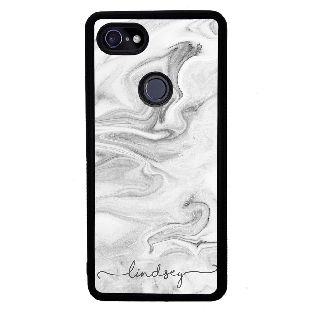 White Marble Script Personalized Google Phone Case