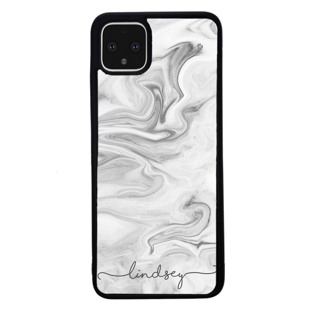 White Marble Script Personalized Google Phone Case