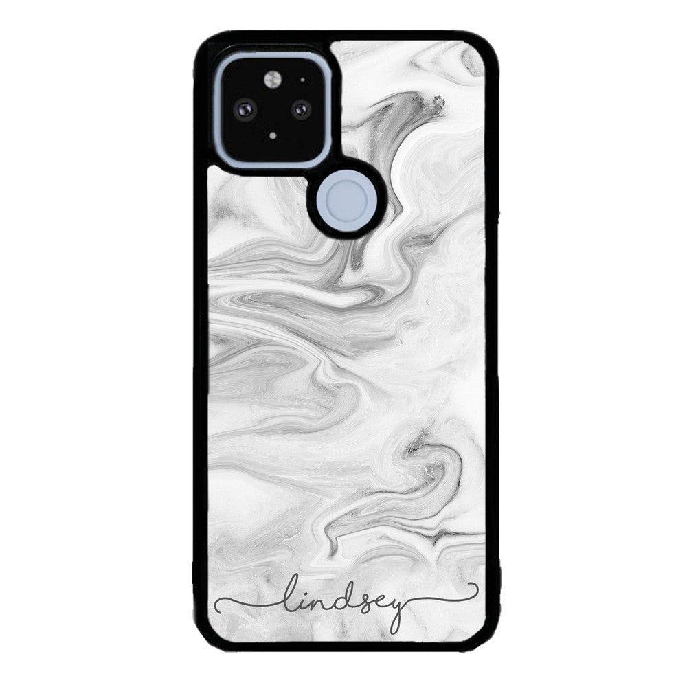 White Marble Script Personalized Google Phone Case