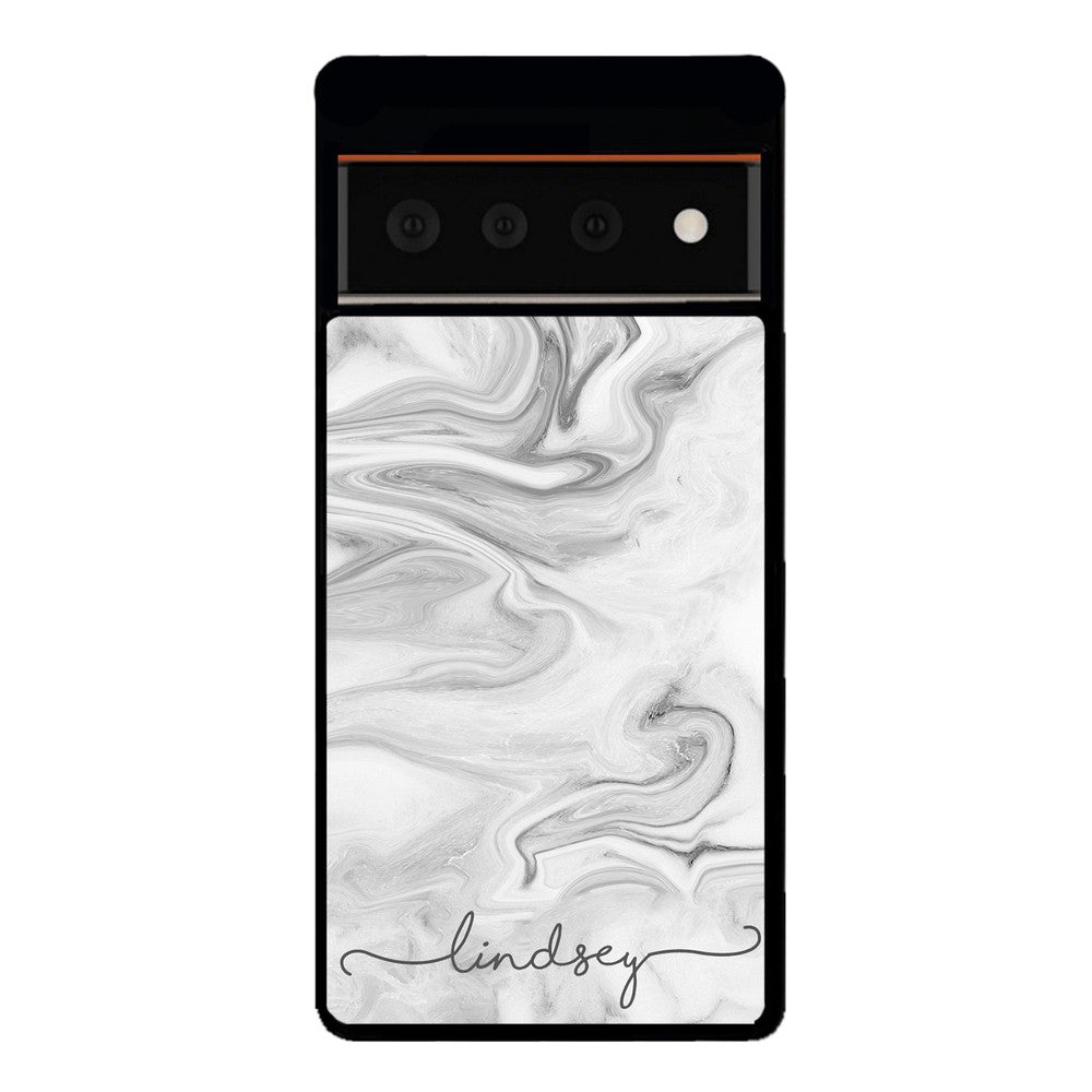 White Marble Script Personalized Google Phone Case