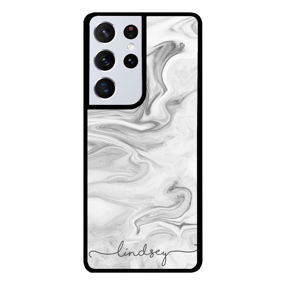 White Marble Script Personalized Samsung Phone Case