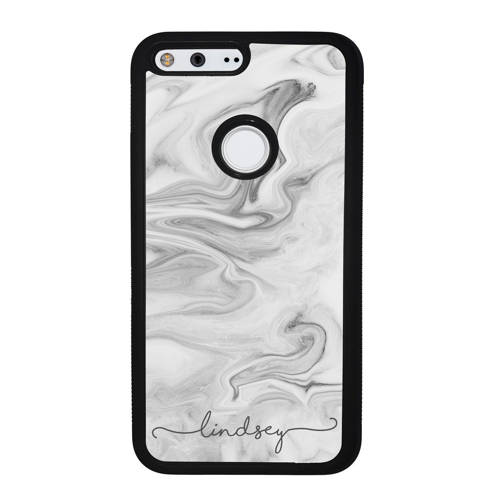 White Marble Script Personalized Google Phone Case