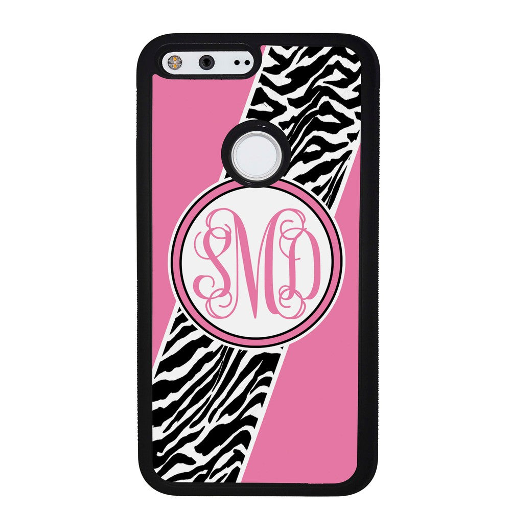 Zebra Animal Skin Pink Script Monogram Google Phone Case