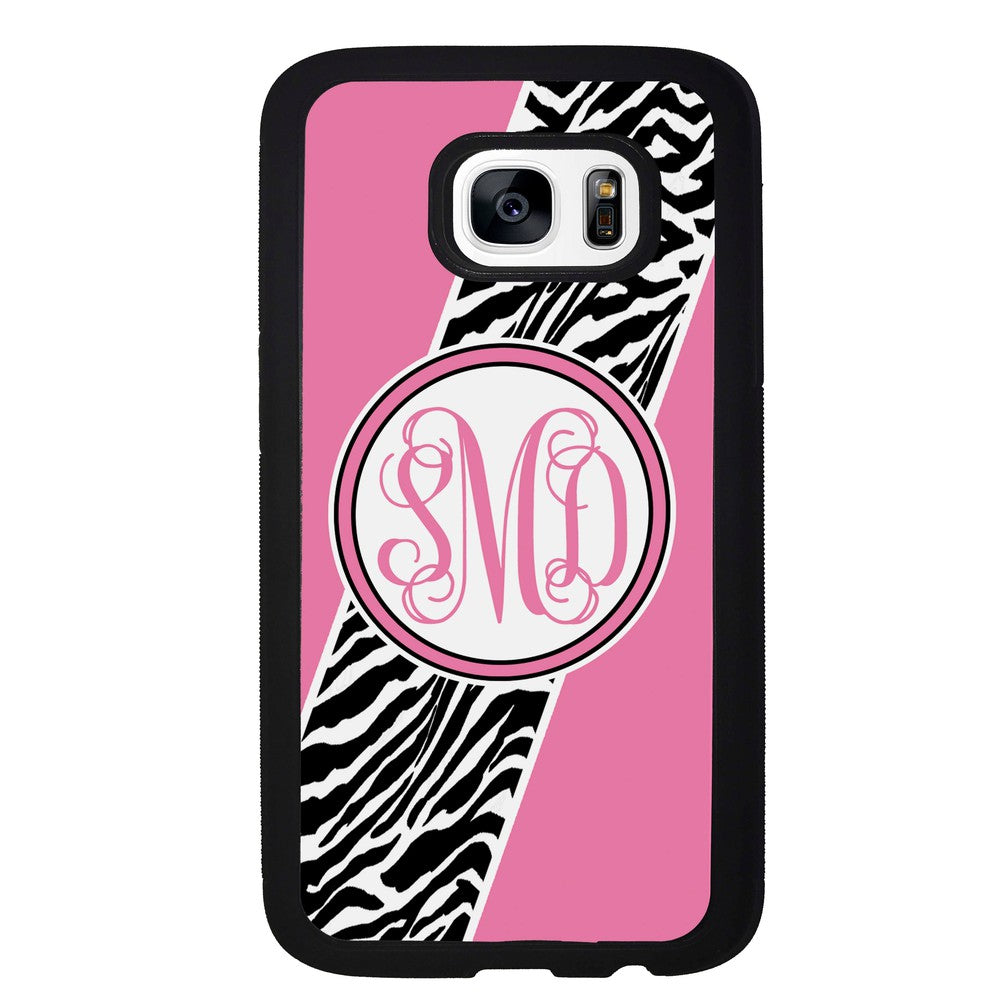Zebra Animal Skin Pink Script Monogram Samsung Phone Case