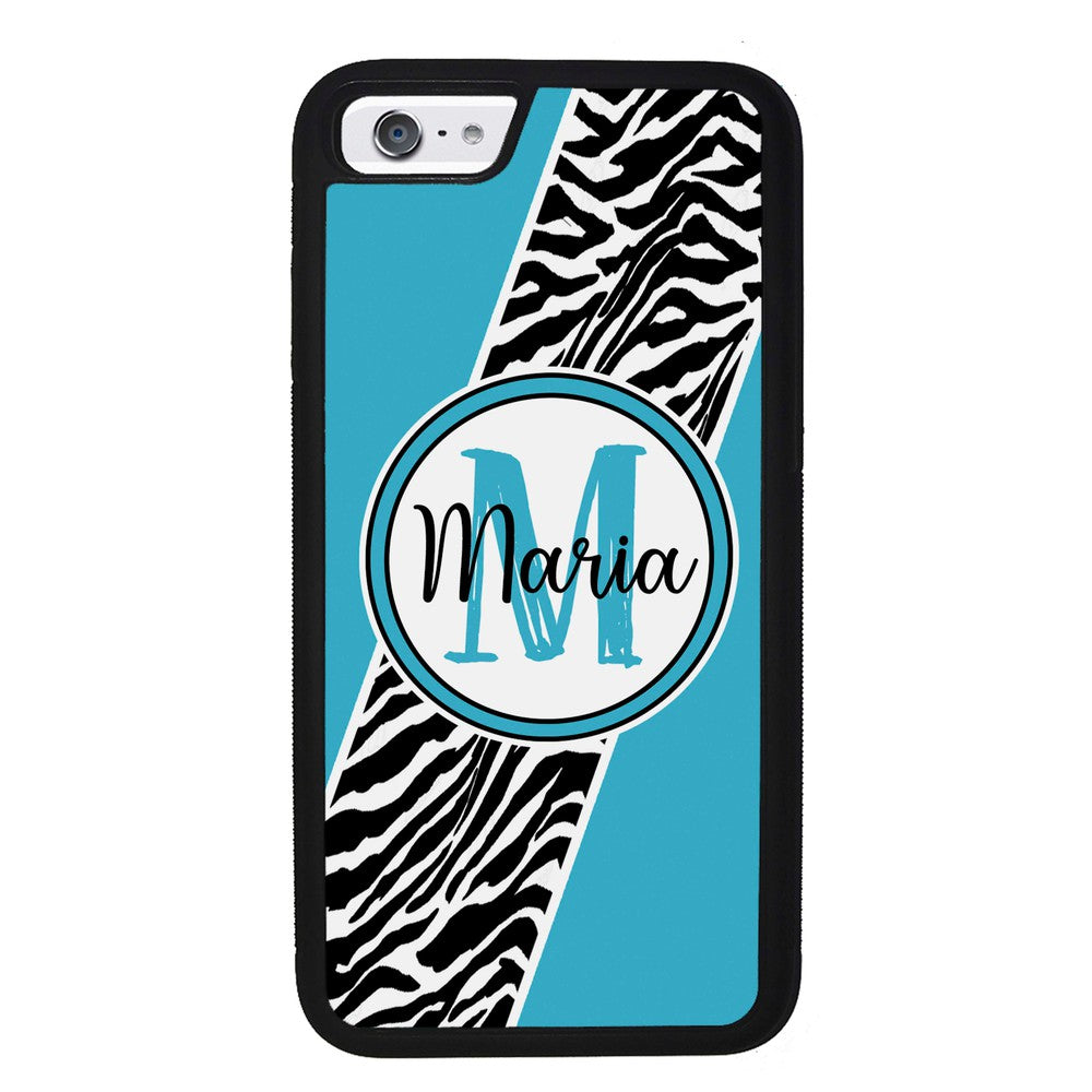 Zebra Skin Stripe Blue Teal Personalized Apple iPhone Case
