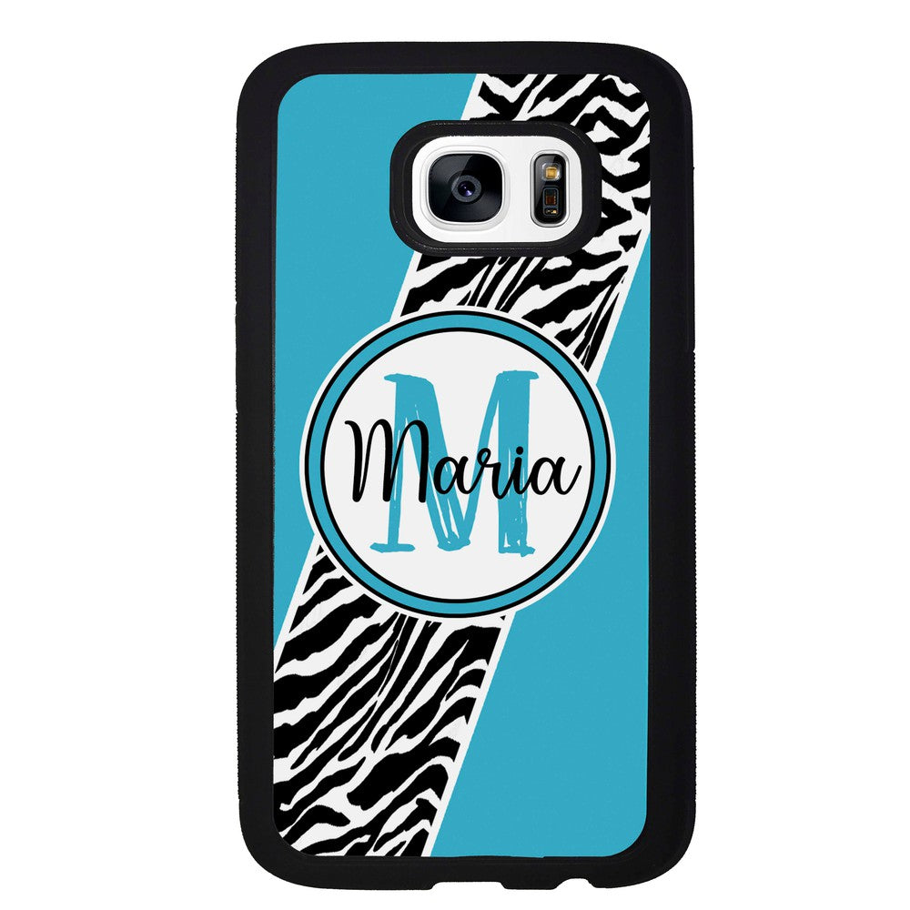 Zebra Skin Stripe Blue Teal Personalized Samsung Phone Case