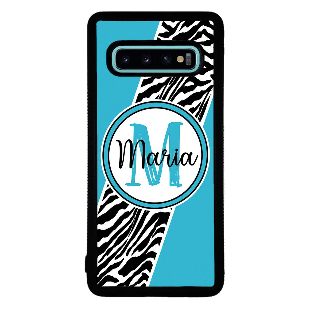 Zebra Skin Stripe Blue Teal Personalized Samsung Phone Case