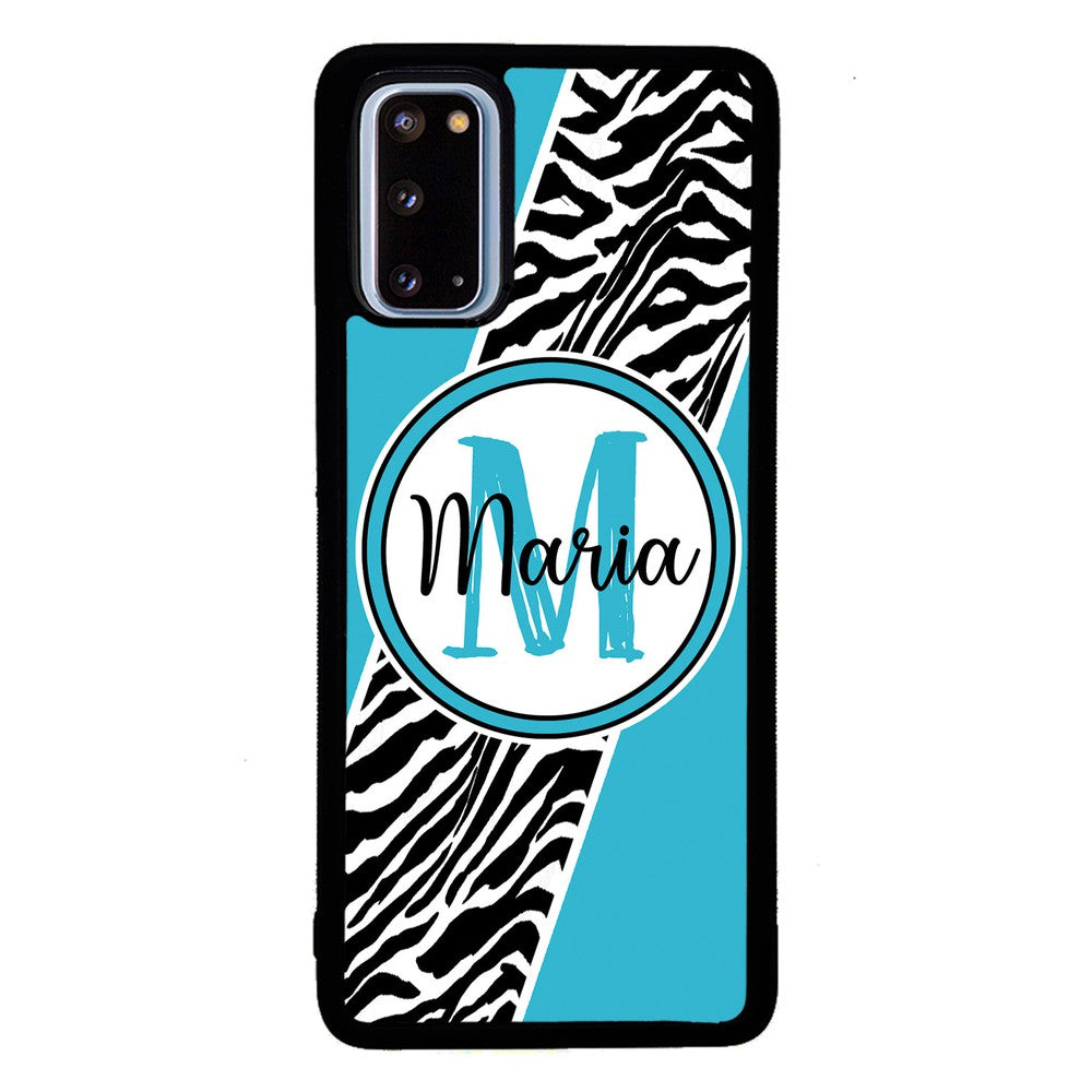 Zebra Skin Stripe Blue Teal Personalized Samsung Phone Case