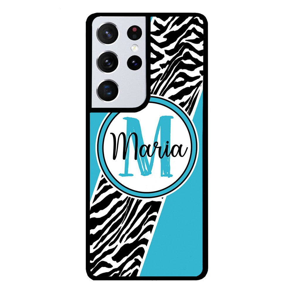 Zebra Skin Stripe Blue Teal Personalized Samsung Phone Case