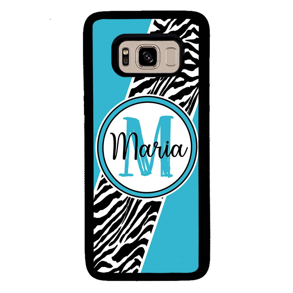 Zebra Skin Stripe Blue Teal Personalized Samsung Phone Case