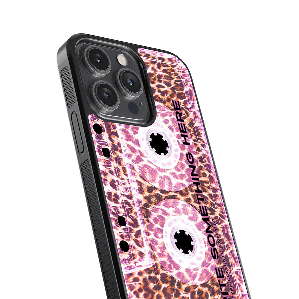 Leopard Skin Clear Pink Cassette Tape Personalized Apple iPhone Case